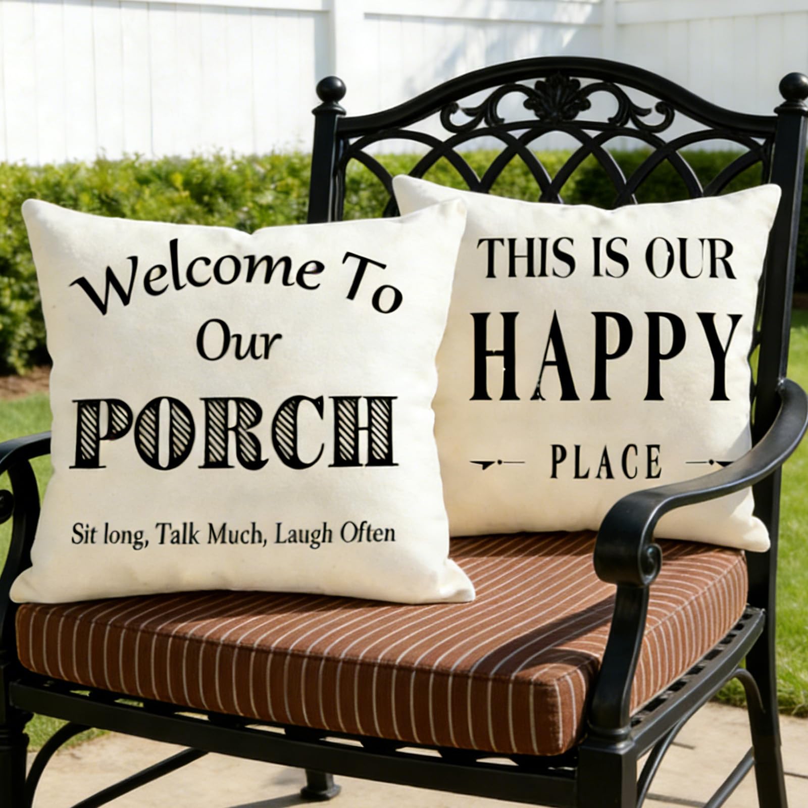 JOJOGOGO Welcome to Our Porch Outdoor Pillow Covers Waterproof 18x18 Set of 2, Decorative Farmhouse Outdoor Throw Pillows 18 x 18, Back Porch Decor