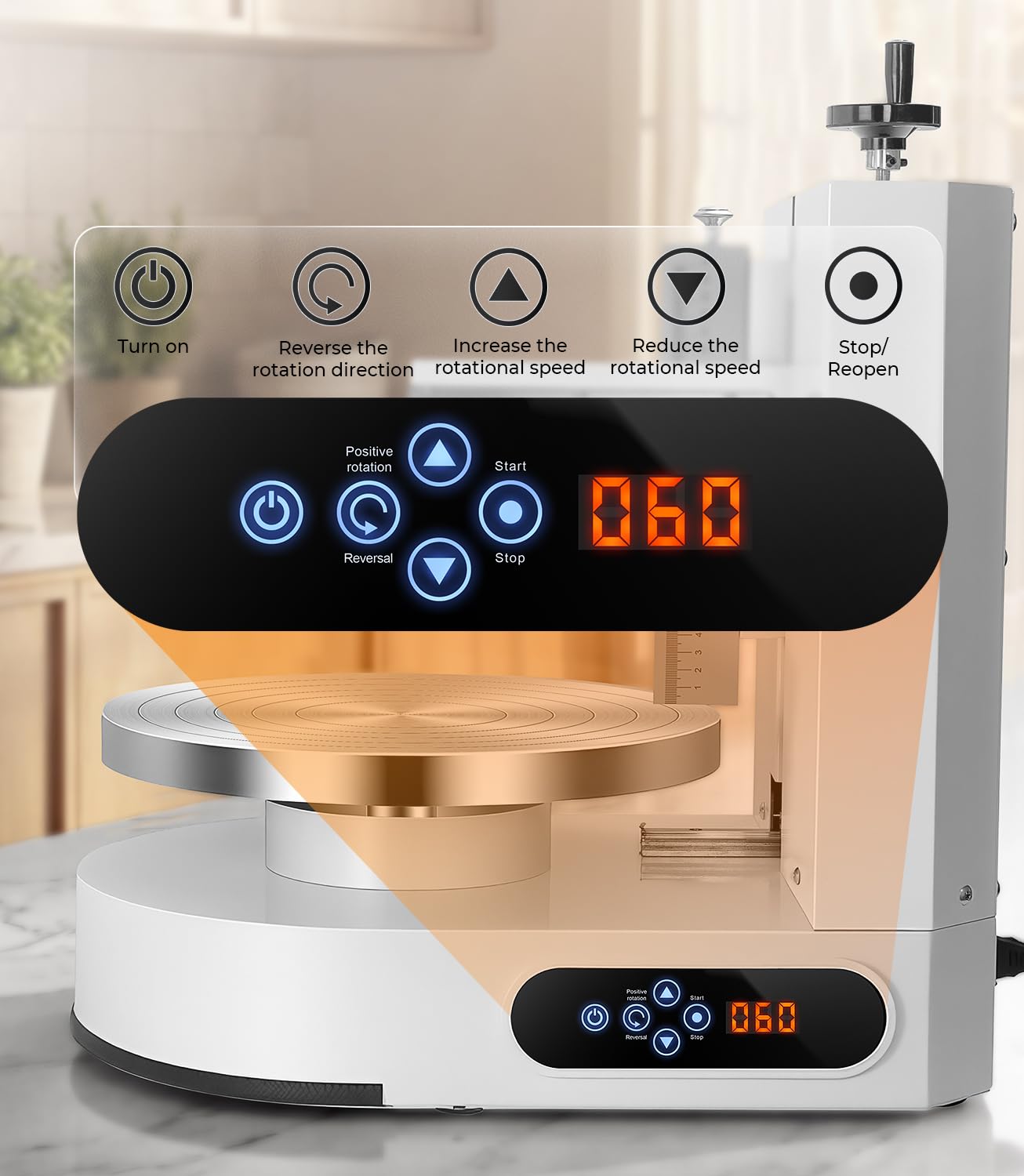 Máquina para Decorar Pasteles, máquina eléctrica de 4 a 12 Pulgadas para Extender, Cubrir y glasear cremas, con raspador Graduado Ajustable, 60 a 320 RPM, máquinas para Cubrir Pasteles de ma