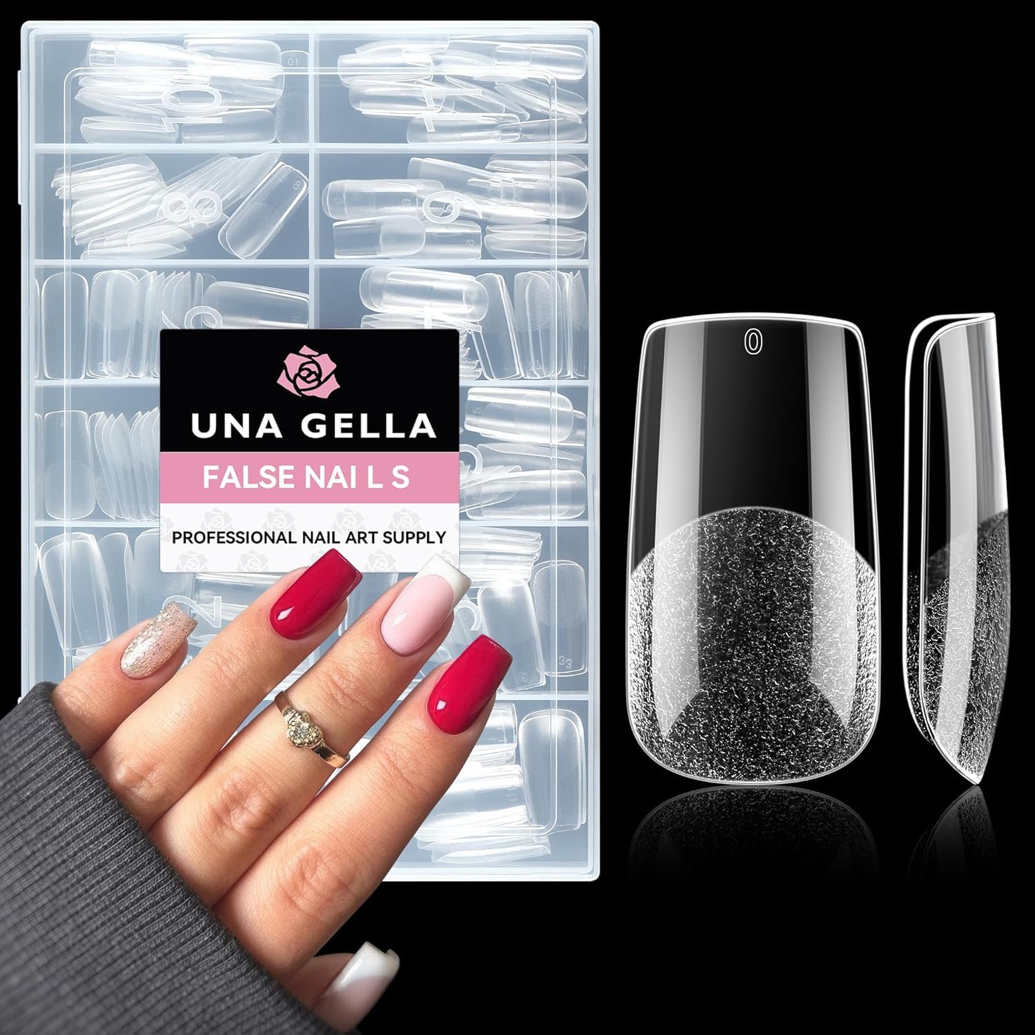 UNA GELLA Nail Tips Square Medium, 216 Stück 12 Größen Soft Gel Tips Quadratische Full Cover Nageltips für Nagelverlängerung Alltag Zuhause und DIY Nageldesign