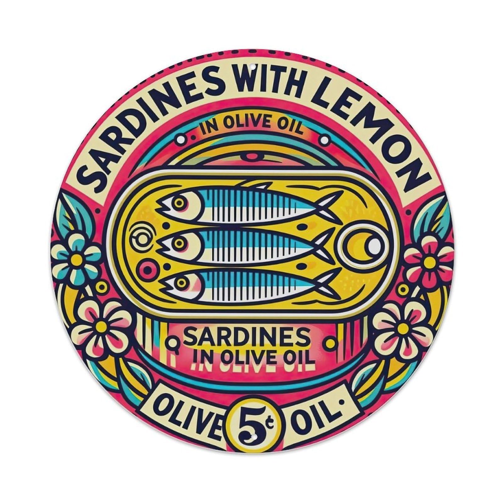 Sardines with Lemon in Olive Oil Metal Tin Sign