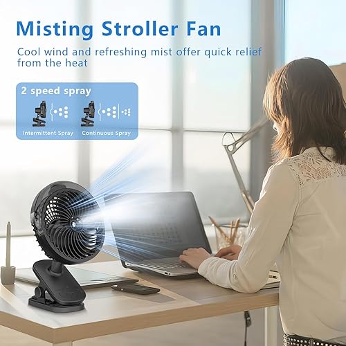 Miniatura 5 de RAZZMA Ventilador Misitng portátil, ventilador de clip con batería de 8000 mAh con clip para escritorio, oscilación automática, 3 velocidades, 2