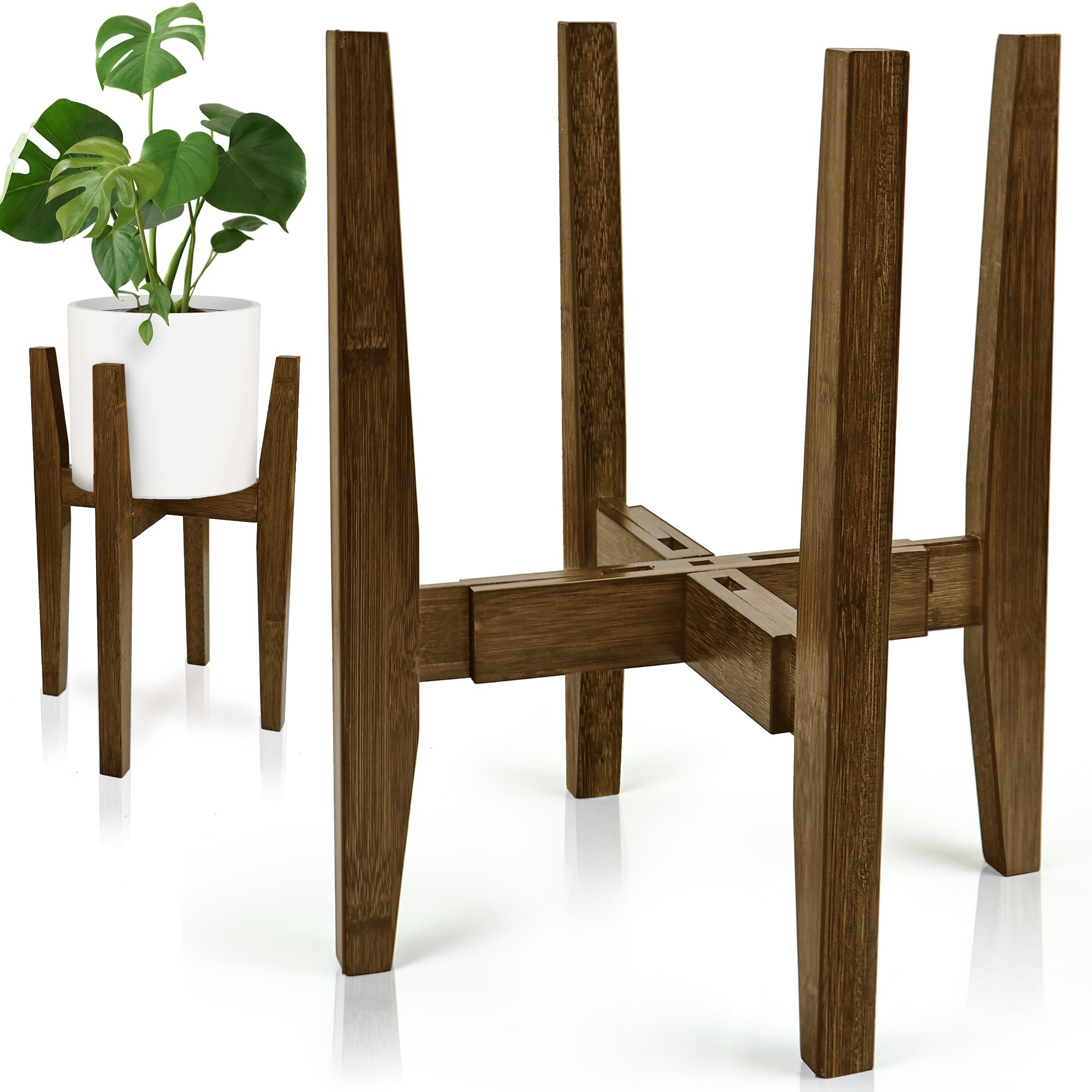 Soporte para plantas de interior, soporte ajustable de bambú para plantas, estante moderno para macetas, estante para plantas, se adapta a macetas de 8 a 12 pulgadas (maceta y planta no incluidas) 8