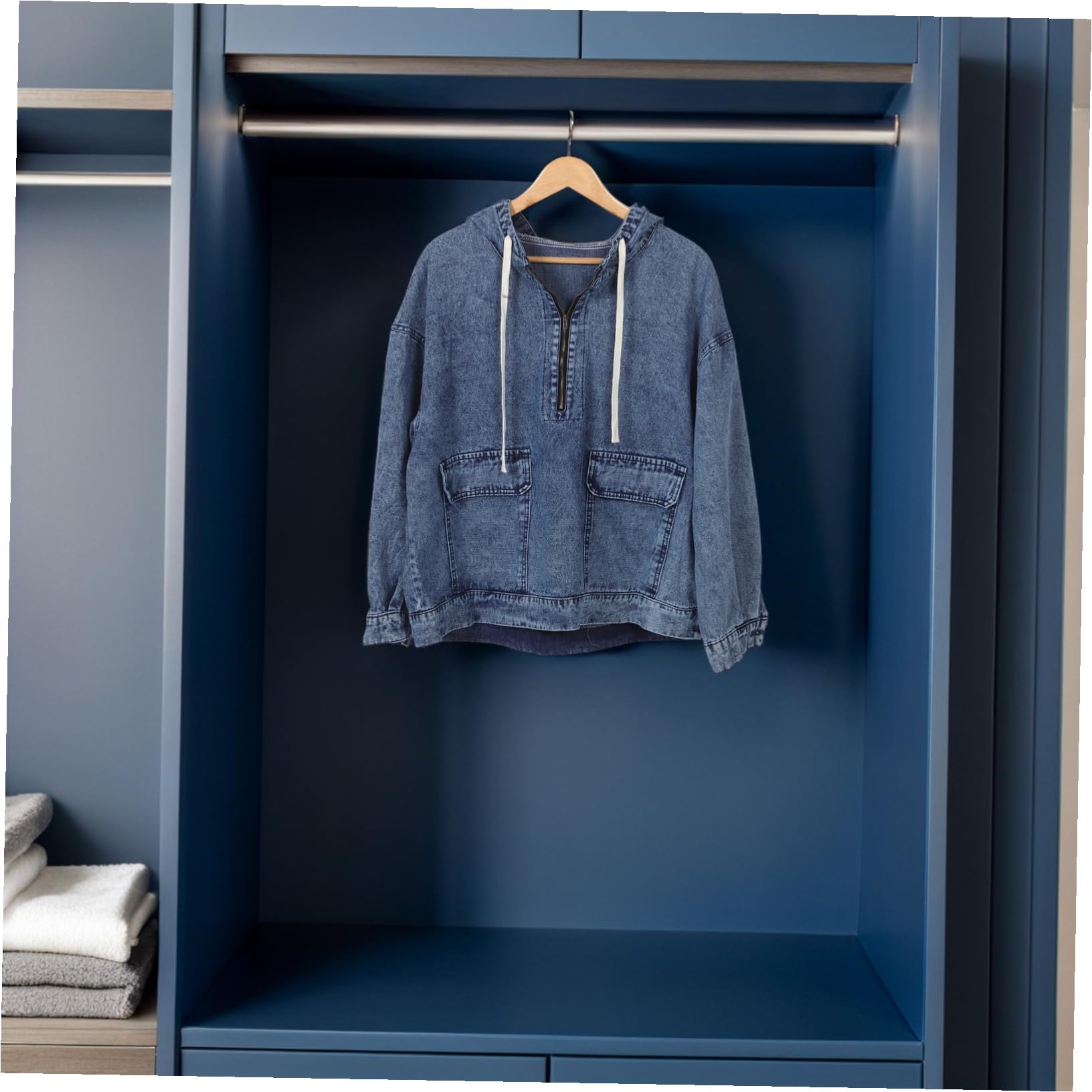 HEMOTON Bluza Dżinsowa Damska Jeansowa z Kapturem Wygodna Jeansowa z Kapturem Typu Oversize Blue