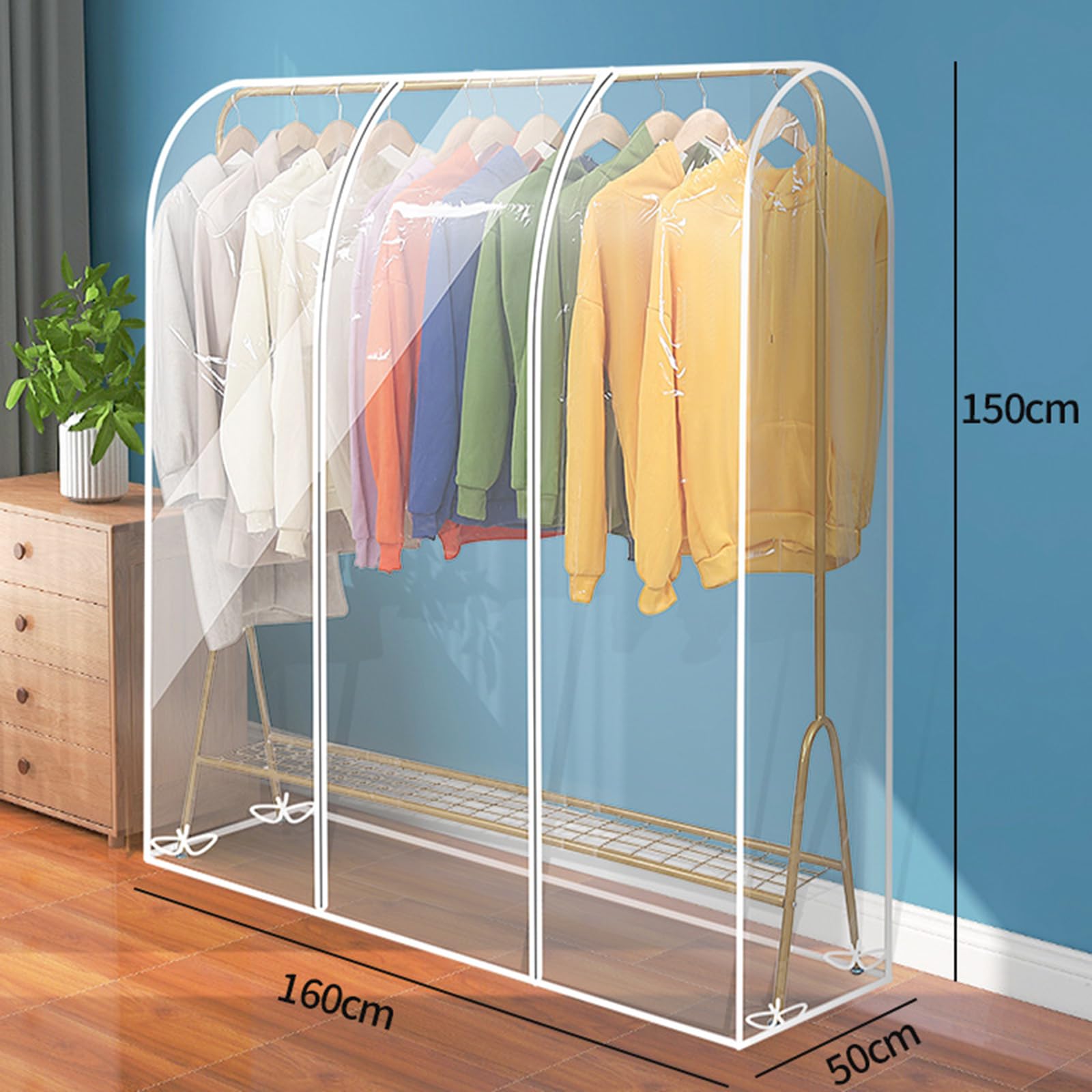 Fundas para ropa, transparente, para colgar, cubierta para perchero, con cremallmpermeable, a prueba de polvo, protector de almacenamiento para traje, abrigo, 50 x 150 x 160 cm, transparente