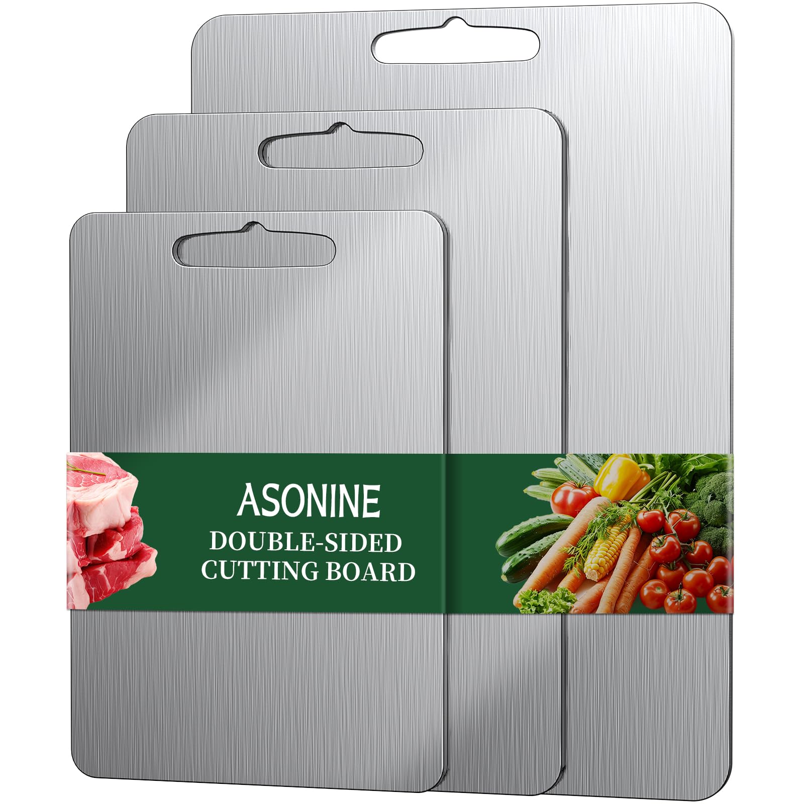 3PCS Stainless Steel Chopping Board, Titanium Cutting Board Antibacterial Double-Sided Food Grade Cutting Board Easy to Clean for Meat, Vegetables, Fruit, Bread