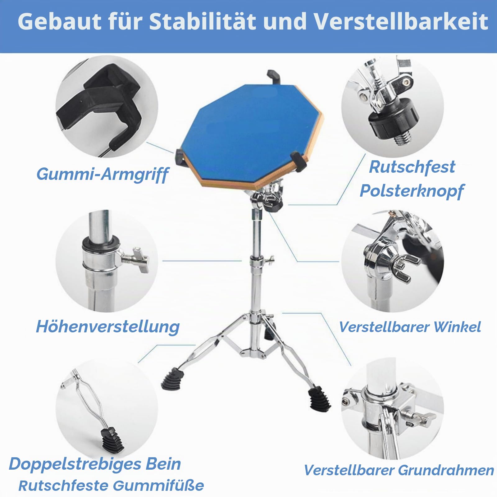 Youeon, Schnarrtrommelständer mit Halter für Schlagzeugstöcke, doppelt verstärkter Stativ-Schnarrtrommelständer, geeignet für Schnarrtrommeln von 25,4 cm bis 35,6 cm, Drum Pad, verstellbare Höhe von