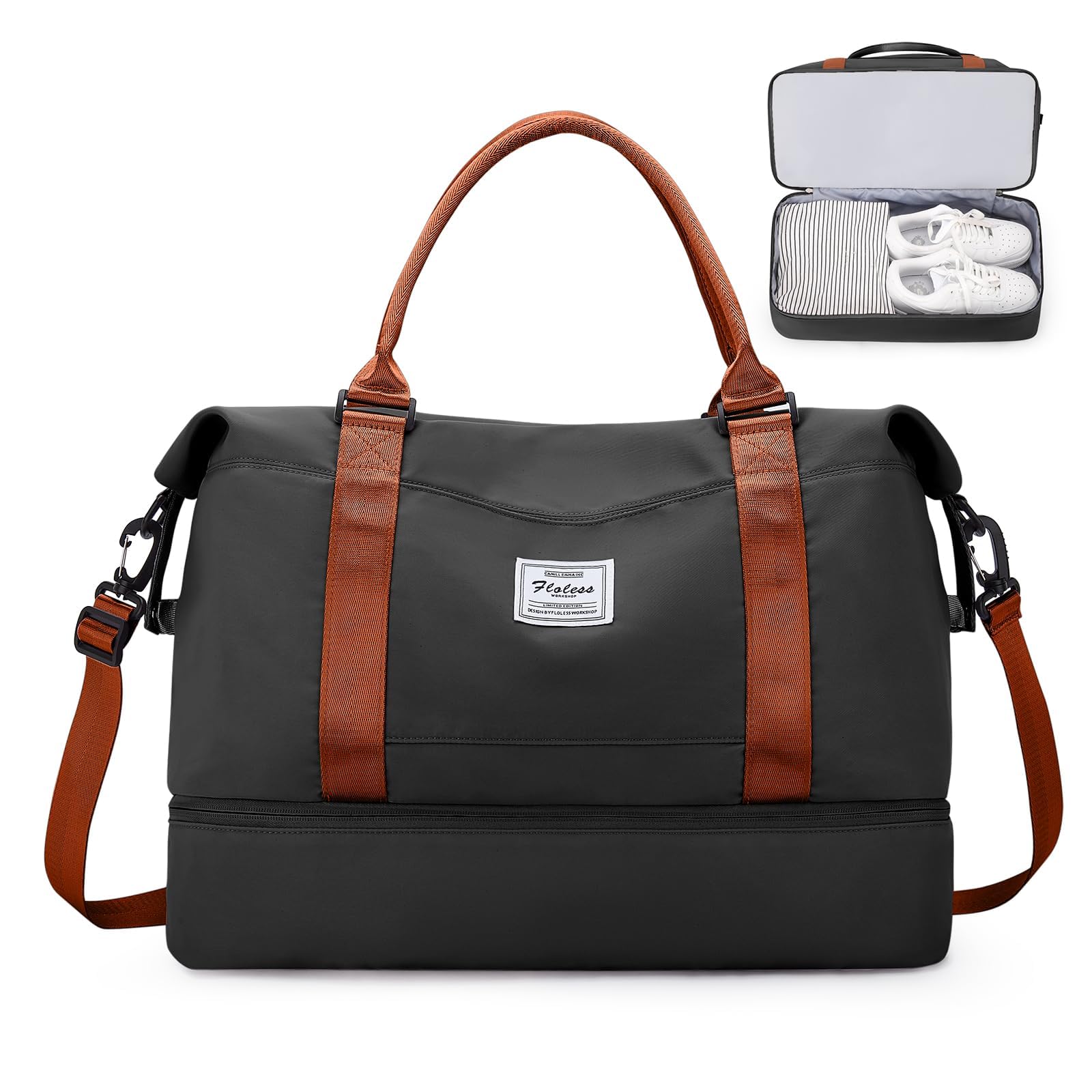 SEAFEW Bolsa de Viaje 40x20x25 para Ryanair,Impermeable Bolsa de Deporte para Gimnasio,Bolsa de Mano Equipaje de Fin de Semana 40x30x20 para Mujer,Bolso de Natación para Playa,D15-Gris Claro — view 56