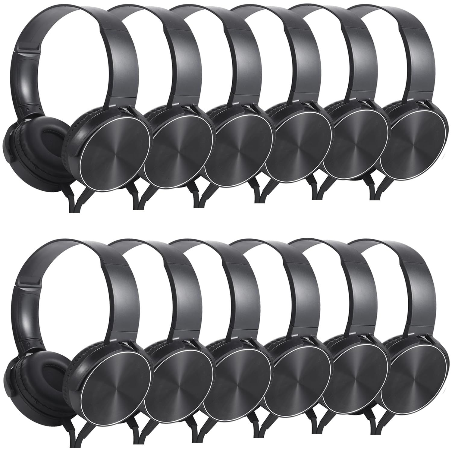 Wholeslae Lot de 12 écouteurs filaires durables pour l'école, la salle de classe, les étudiants, les tout-petits, les adolescents, les garçons, les filles et les adultes (HY450, noir)