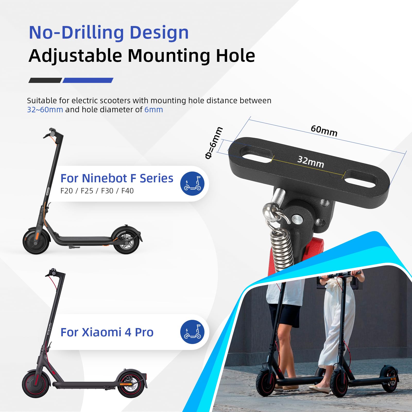 ulip Béquille réglable pour trottinette électrique - Accessoires de rechange pour Xiaomi 4 Segway Ninebot F Series Xiaomi M365 1S Pro Pro2 MI3 - Noir et rouge