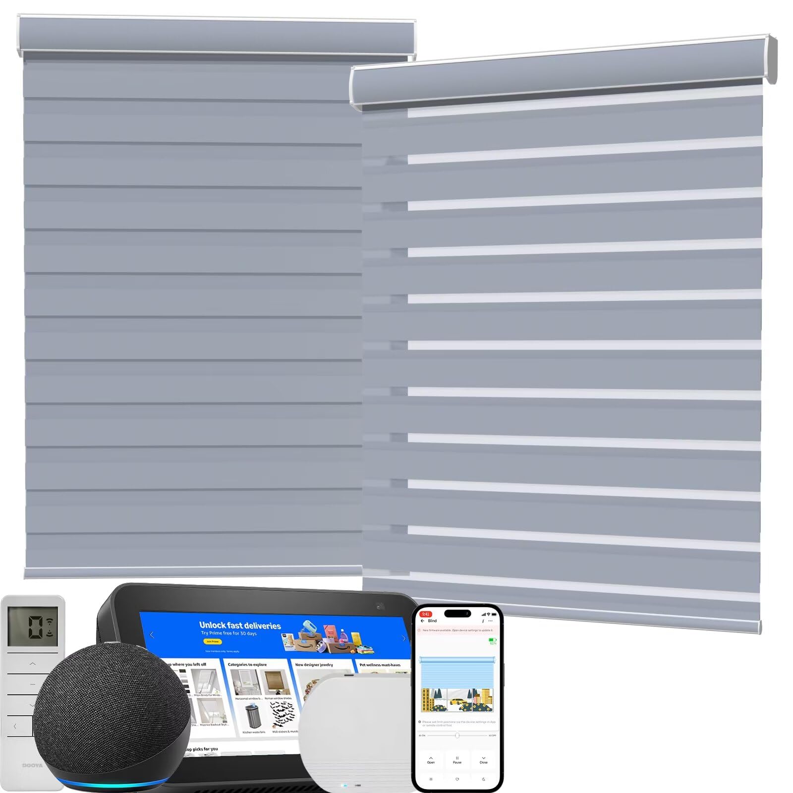 Smart Zebra Blinds for Indoor Windows, Dual LayerSheer Blinds 70% Blackout Zebra Shades, Light Filtering Window Treatments Privacy Light Control Day Night Blinds Gray?Size27 W*48