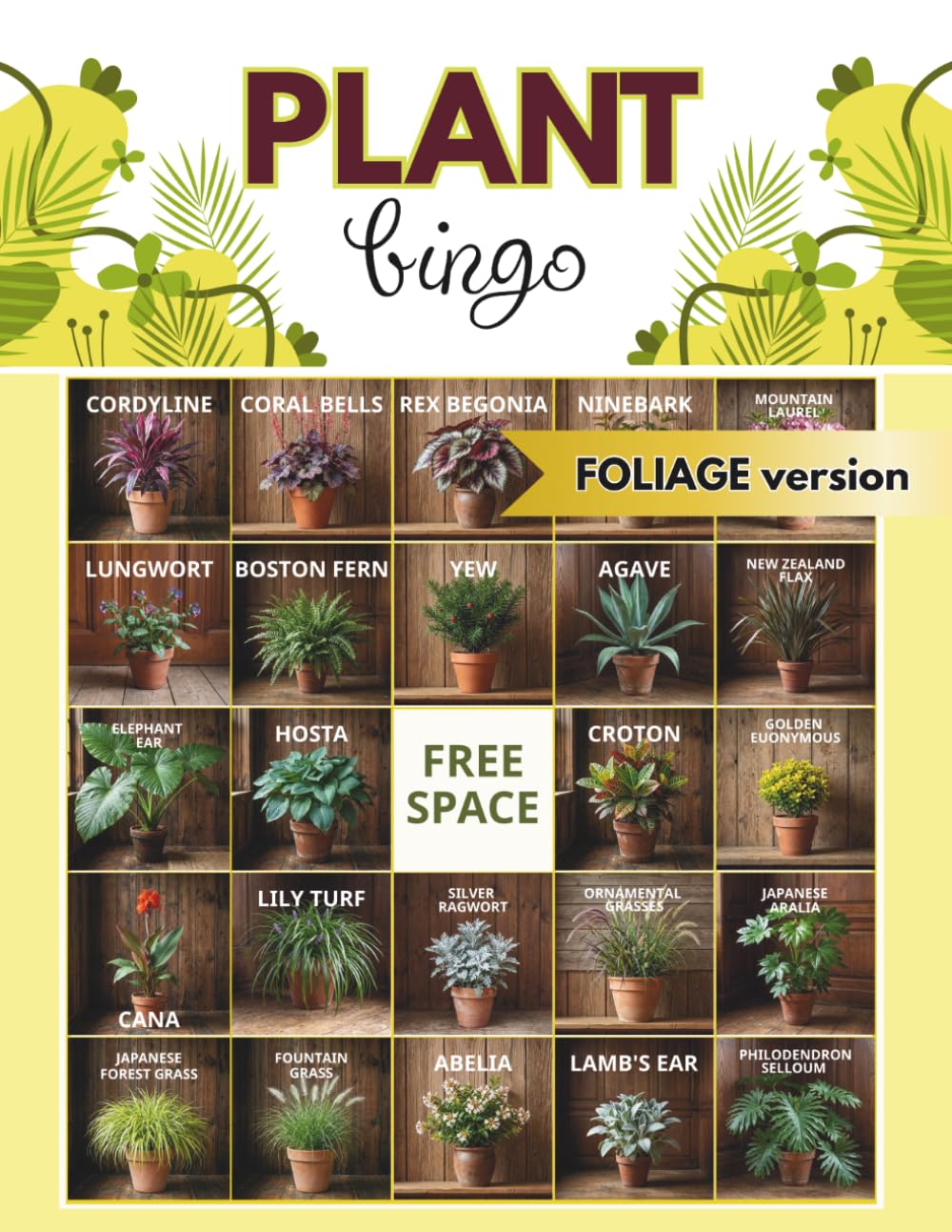 Plant Bingo: Foliage Version 32 Player Garden Themed Party Games for Plant Swaps, Plant Lover and Botany Classroom Activities