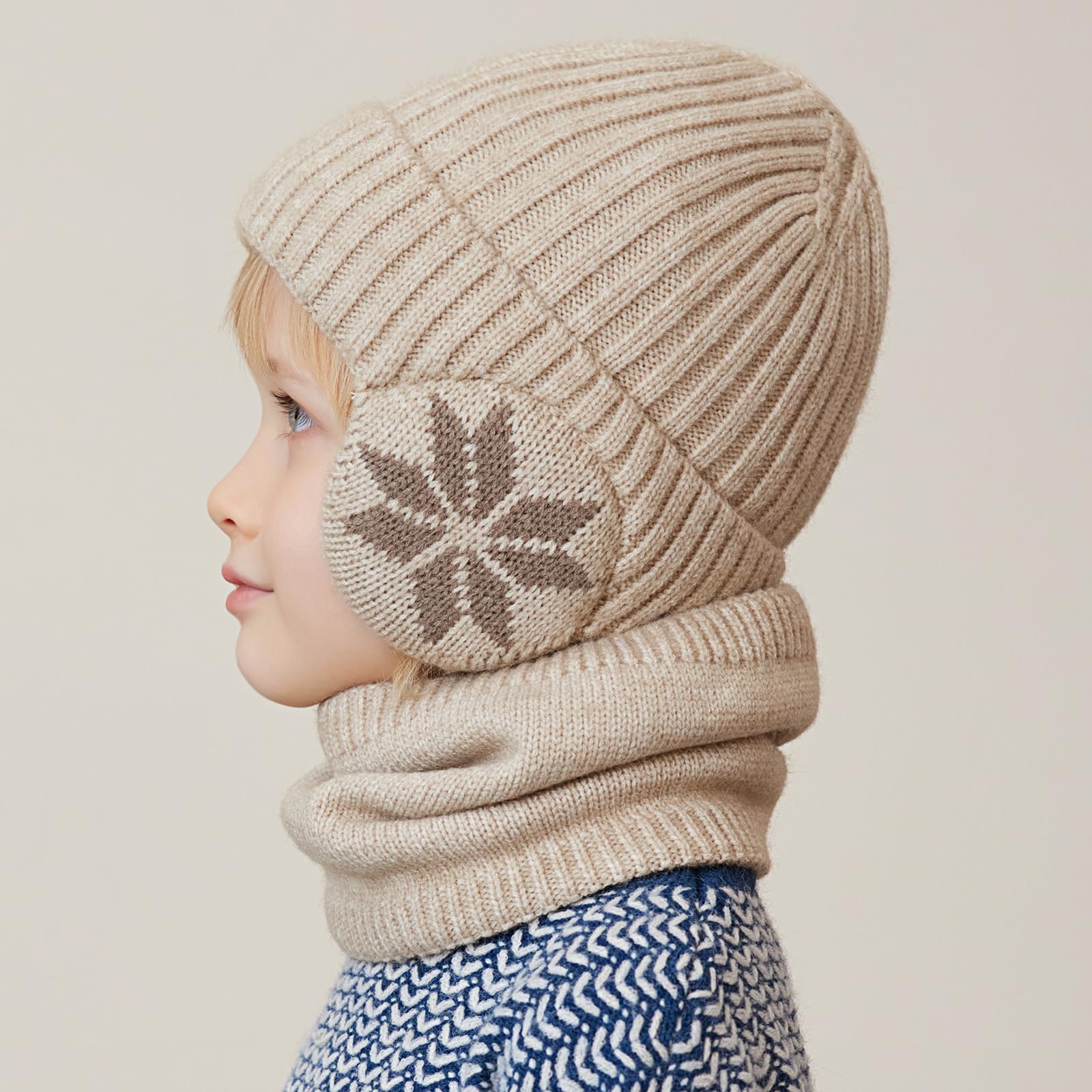 3-8 Año Set de Gorro y Bufanda Niño Invierno Gorro Lana con Orejeras Braga de Cuello Forro Polar