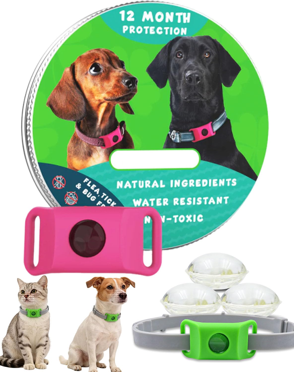 Baupaw Natural Dog Collar with 3 Replaceable Capsules and Adjustable Collars, Easy to Wear, Up to 12 Months Use, Safe and Natural, Suitable for All Sizes (Pink) - 1
