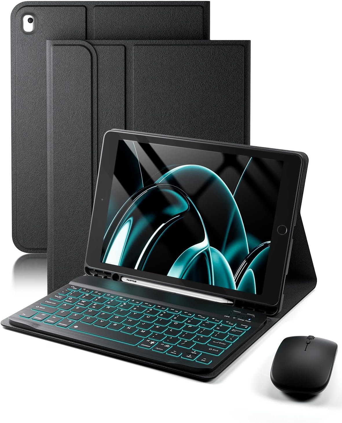 TUNKARMOR for iPad 9th / 8th / 7th Generation 10.2 inch & iPad Air 3rd Gen & iPad Pro 10.5 inch Case with Keyboard 7 Color Backlit - Built in Pencil