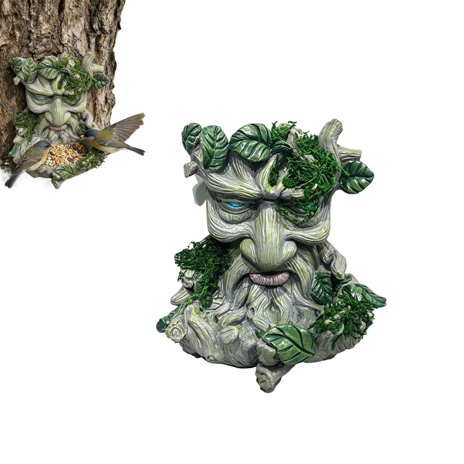 para pájaros con Cara de árbol – Escultura de máscara de guardián del Bosque de Resina 3D de 5,12 Pulgadas, Acento artístico de jardín Resistente a la Intemperie, Unidad de decoración colgant