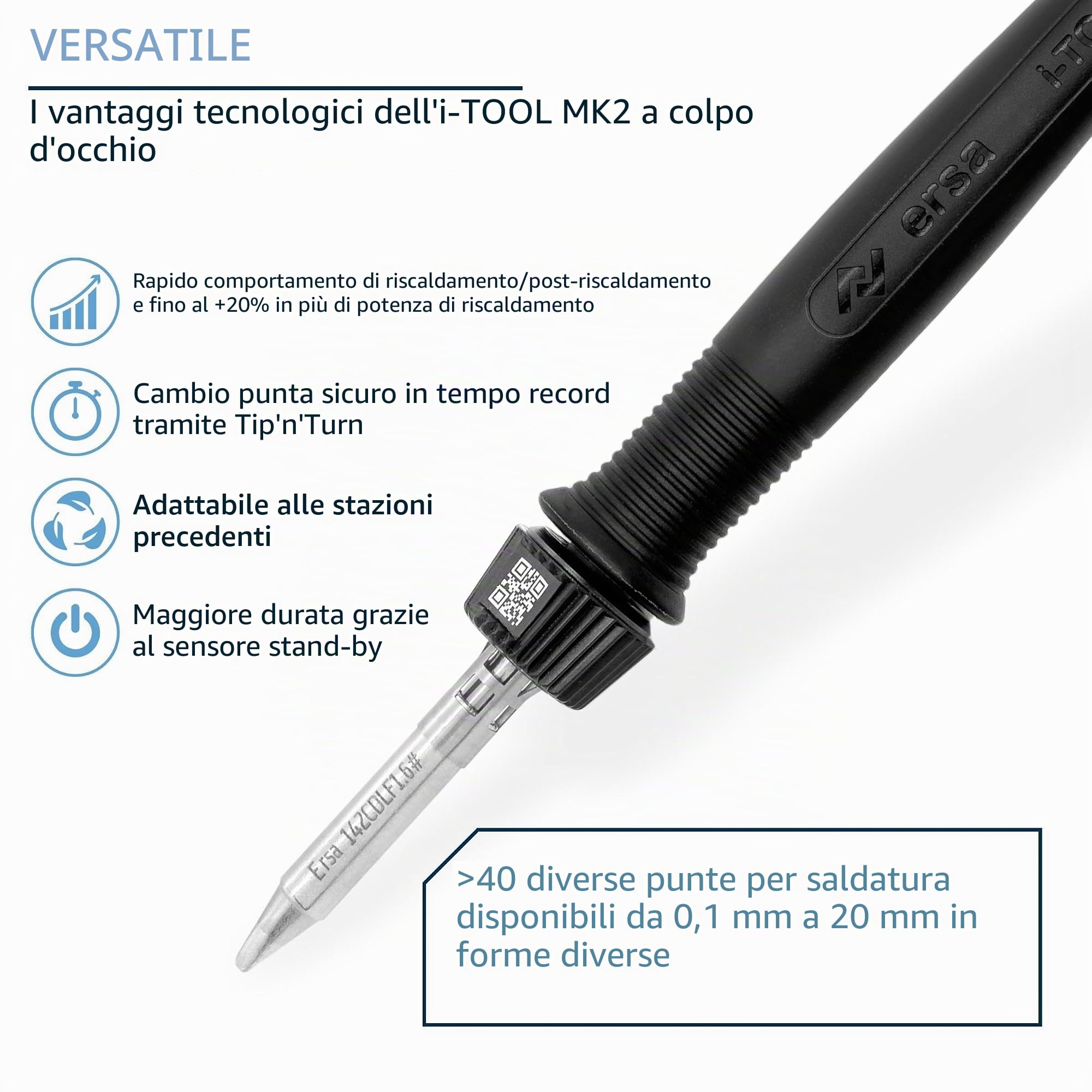 ERSA i-CON1 MK2 - Stazione di saldatura digitale industriale a 1 canale 50-450 °C con 150 W i-TOOL MK2 Tip'n'Turn - cambio di punta antistatico - Kit professionale con 6 accessori