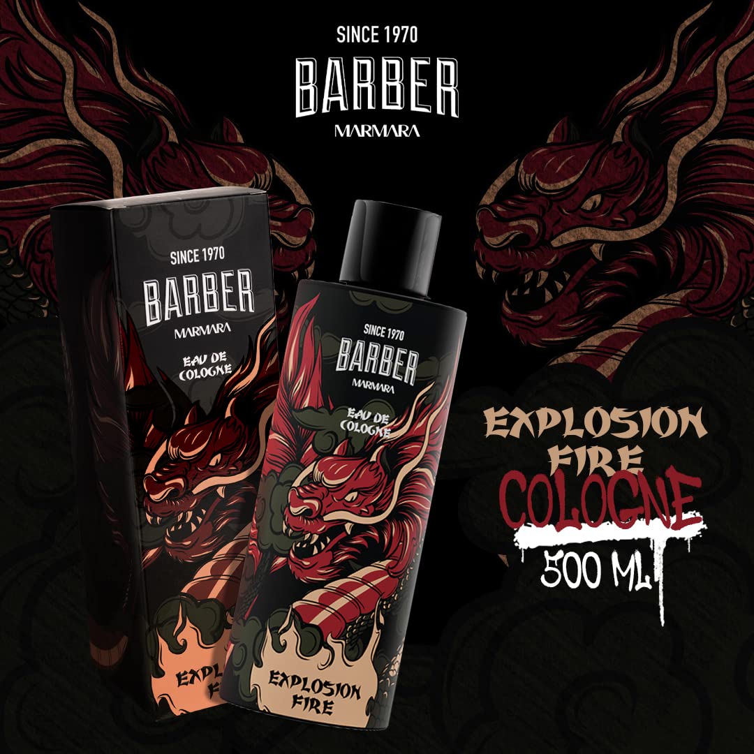 BARBER MARMARA EXPLOSION FIRE Limited Edition Eau de Cologne 500 ml | Bottiglia di vetro da uomo | Profumo da uomo | Aftershave Men | Profumo unisex – Cologne barber | 8% olio profumato