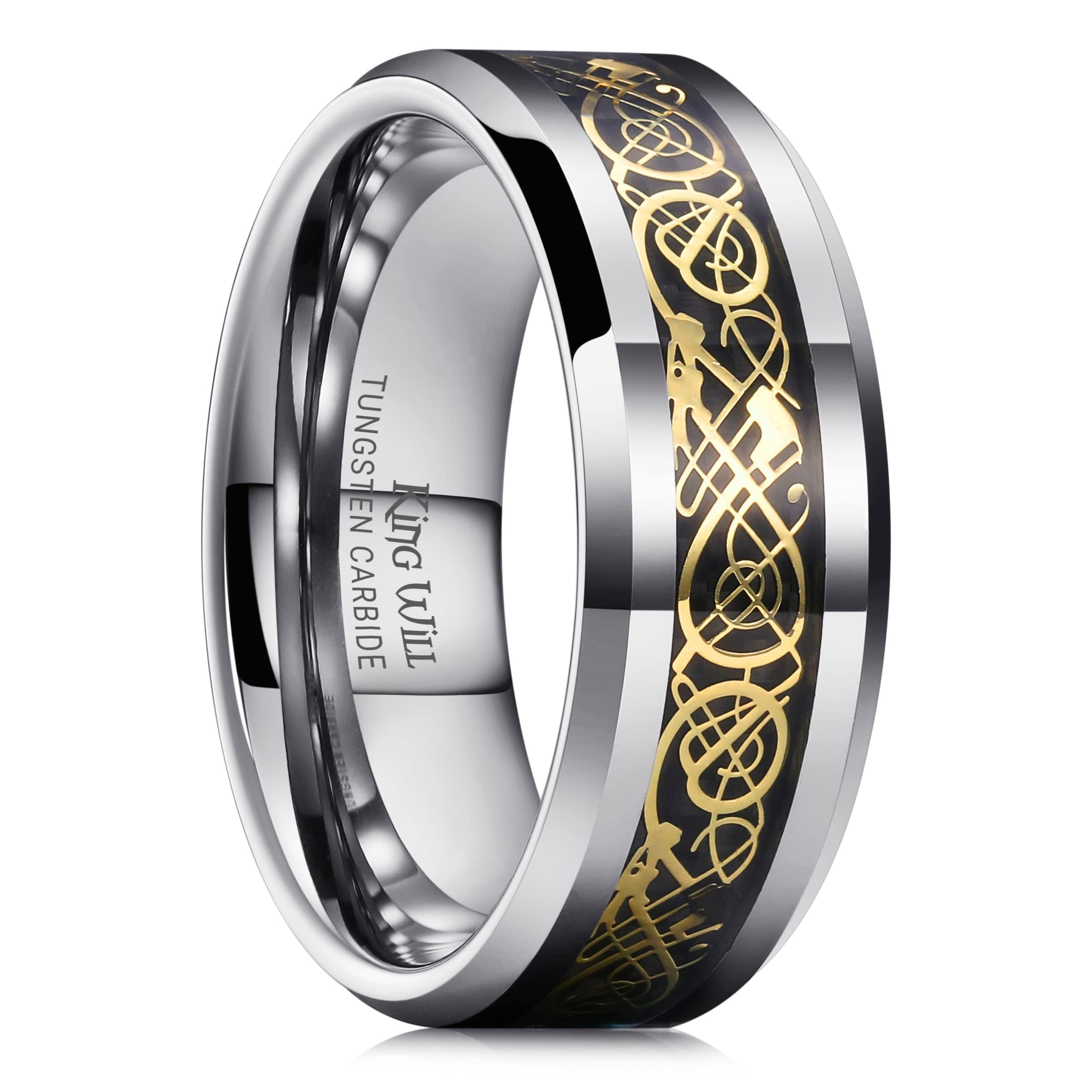 King Will Dragon 8mm Gold Celtic Dragon Tungsten Carbide Mens Wedding Band Ring Comfort Fit