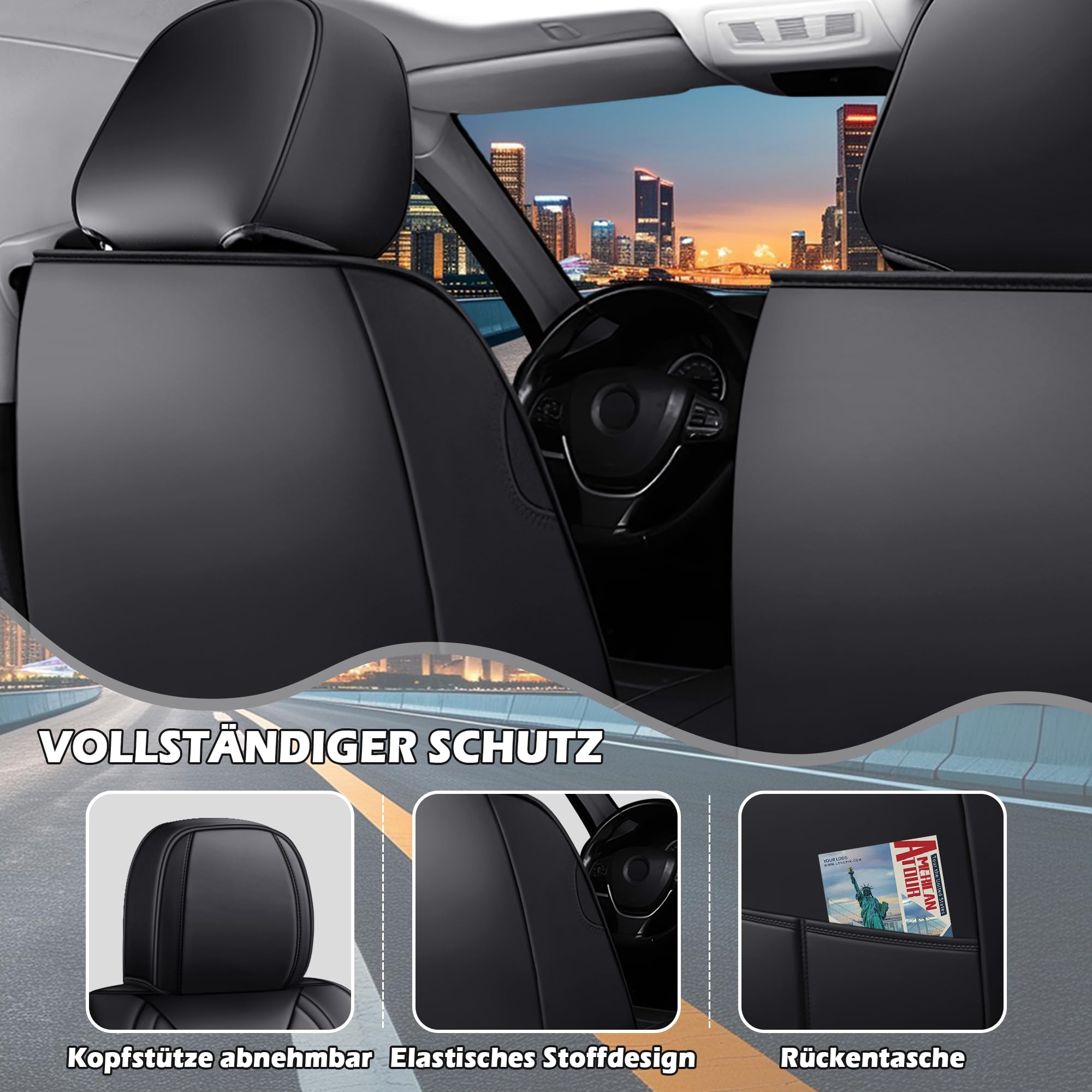 Für 99% Hyundai-Modelle sitzbezüge | Autositzbezüge Komplett Set Universal in Premium-Optik | Auto Sitzbezüge Airbag Geeignet | Wasserdicht Sitzbezug Einfach zu montieren (Vollsatz, Schwarz)