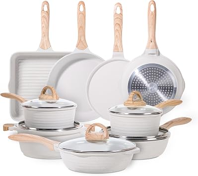 JEETEE Pots and Pans Set Non Stick 23pcs, Healthy Kitchen Cookware Sets, Induction Cooking Set W/Gray Frying Pans, Saucepans, Saut  & Griddle & Pancake Pan PFOA Free