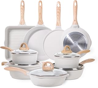 JEETEE Töpfe Set 23-teilig, Antihaft Pfannenset Induktion, Beige
