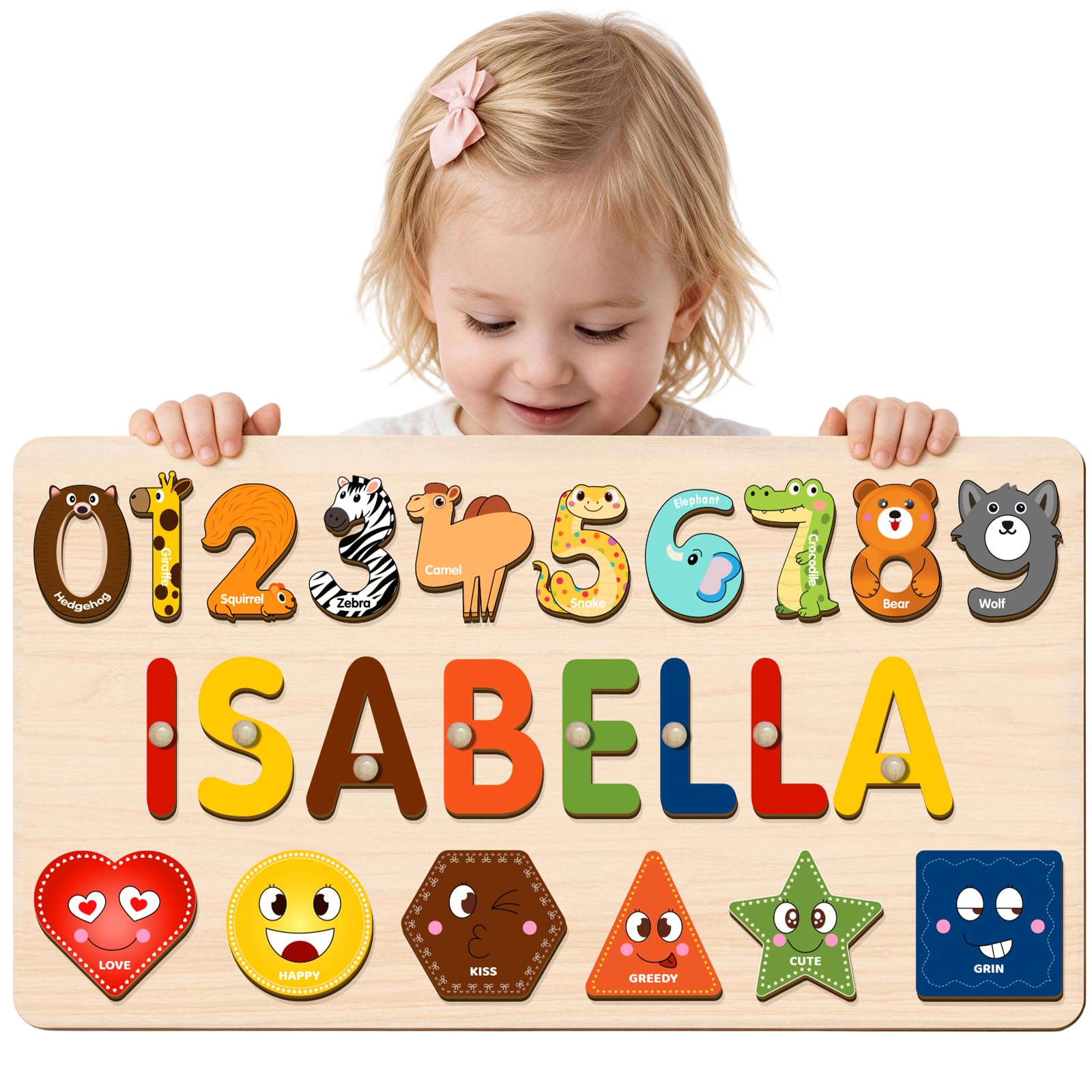 Name Puzzles for Toddlers Boy and Girl, Personalized Wooden Shapes Puzzles for Toddlers 1-3, Educational Toys, Customized Baby Gifts, 1 Year Old Girl Gifts