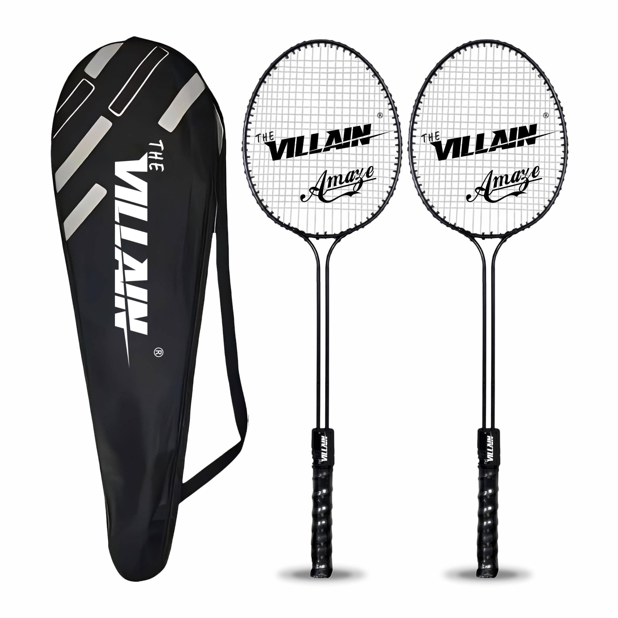 THE VILLAIN Alloy Steel Badminton Racquet for Beginners & Intermediates Lightweight & Durable Grip Handle Shuttle Racket with Full Cover Bag- Pack of 2, Black-image-31