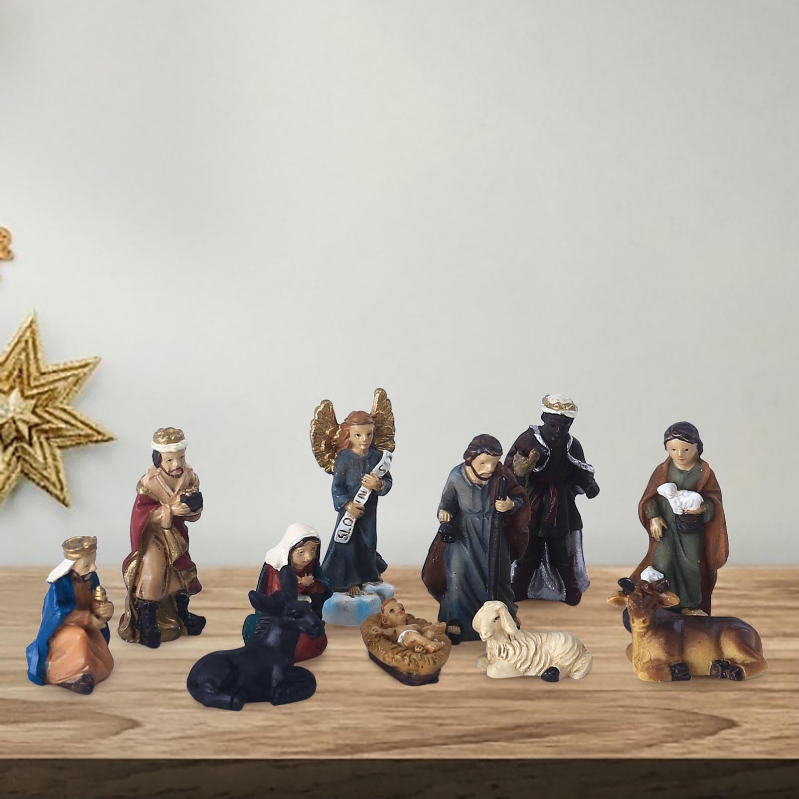 Nativity Sets for Christmas Indoor,Manger for Nativity Scene Indoor Little People Nativity Set with 12 Figures,Nativity Christmas Ornaments Gifts Indoor Christmas Decorations (B)