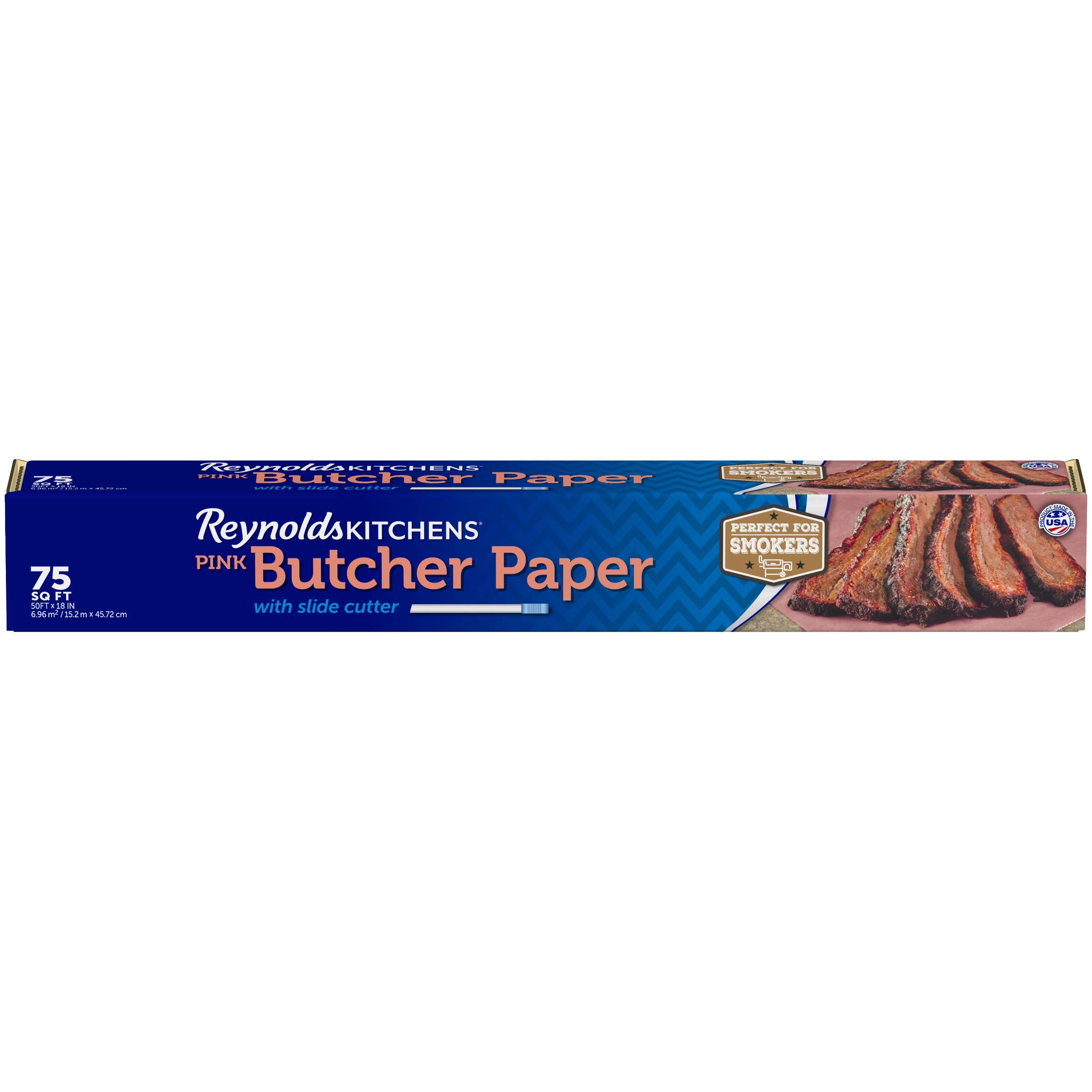 Appears unused. Reynolds Kitchens Butcher Paper for Smoking Meat with Slide Cutter, Pink, 75 Square Feet
