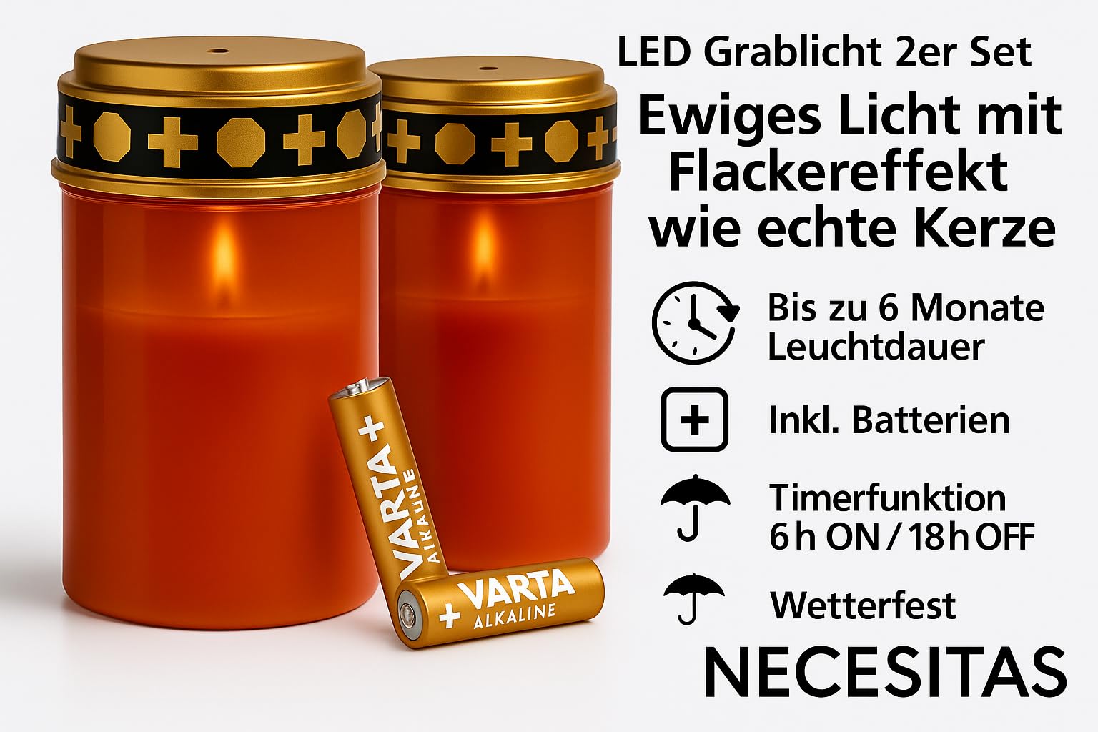 Lot De 2 Lanternes Funéraires À Led - Lumière Éternelle - Avec Effet