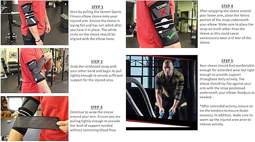 Miniatura 4 de Venom - Funda de compresión con tirantes para codos - Soporte elástico dolor de tendinitis codo de tenis codo de golfista artritis bursitis