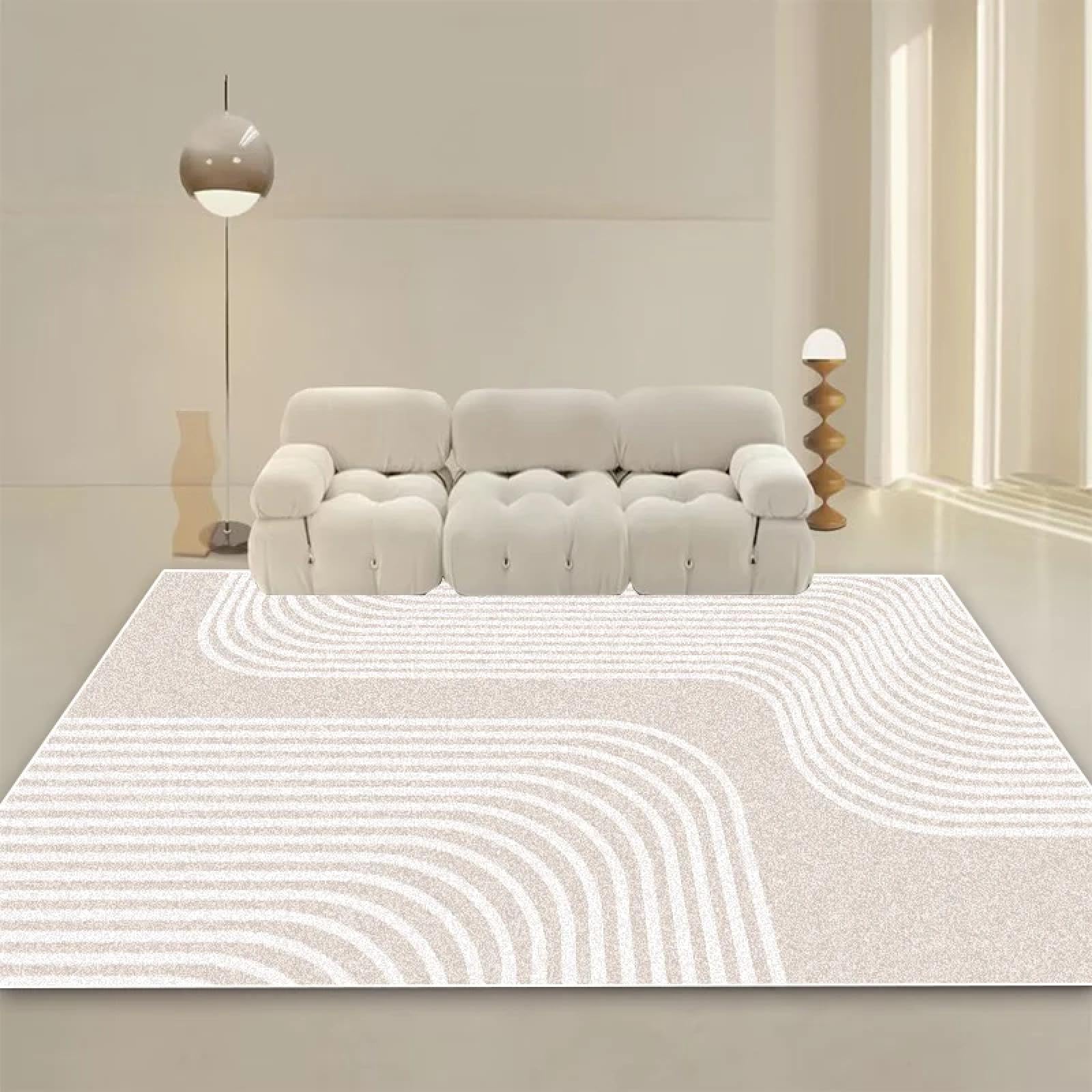 Tapis de chambre style crème pour créer un coin lecture minimaliste et doux