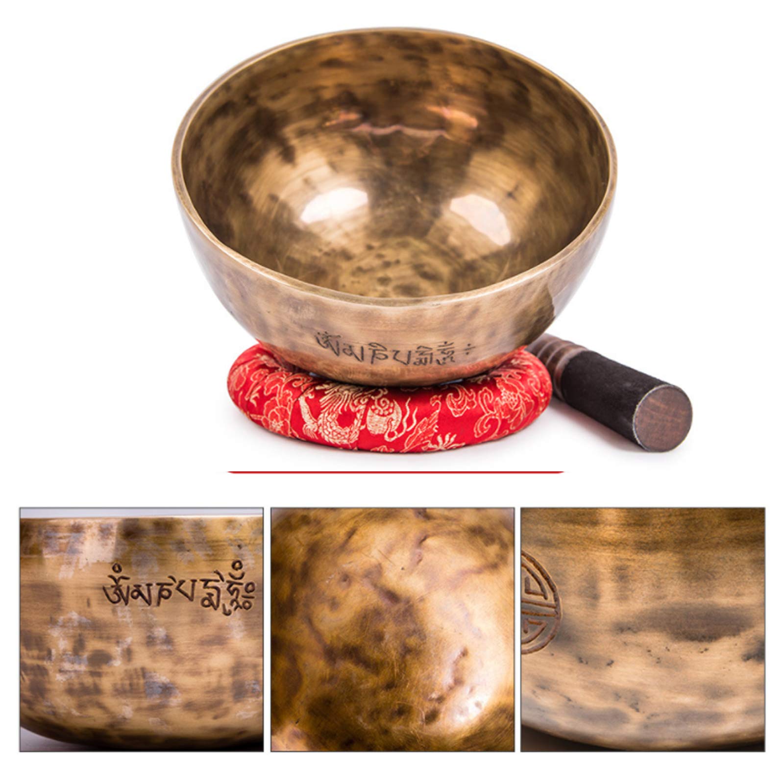 Grande 20CM Pleine Lune Bol Tibétain Bol De Méditation Ensemble avec des Bâtons De Feutre, Coussin, Maillet en Bois, 7 Types De Métal, Peut Produire Une Résonance Vibratoire, Fait À La Main Au Népal