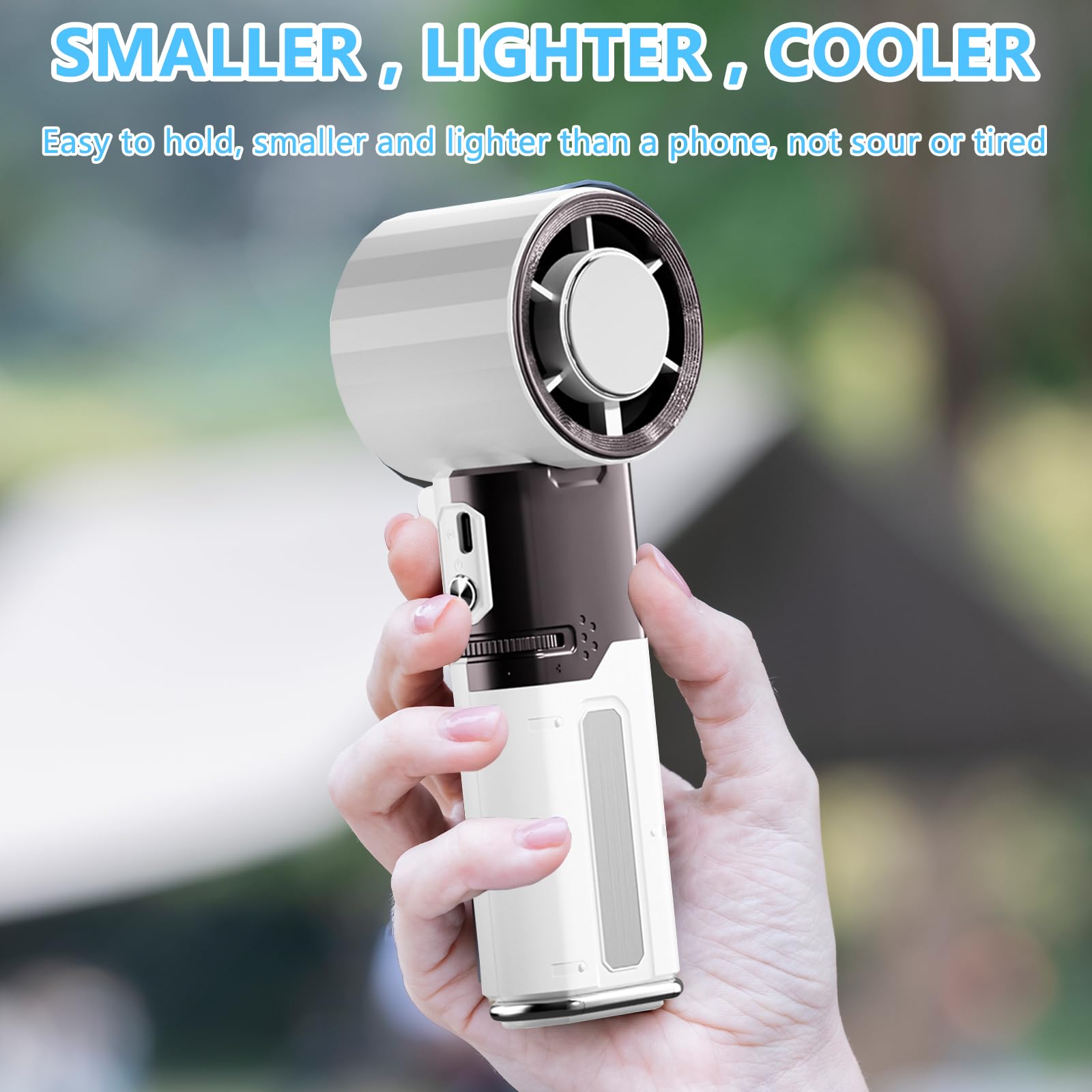 XJBTBA Ventilatore Portatile, ventole Ricaricabili Tramite USB con 5 velocità Mini ventilatori da Tavolo Pieghevoli elettrici alimentati a Batteria con Display LED Ventilatore Tascabile per
