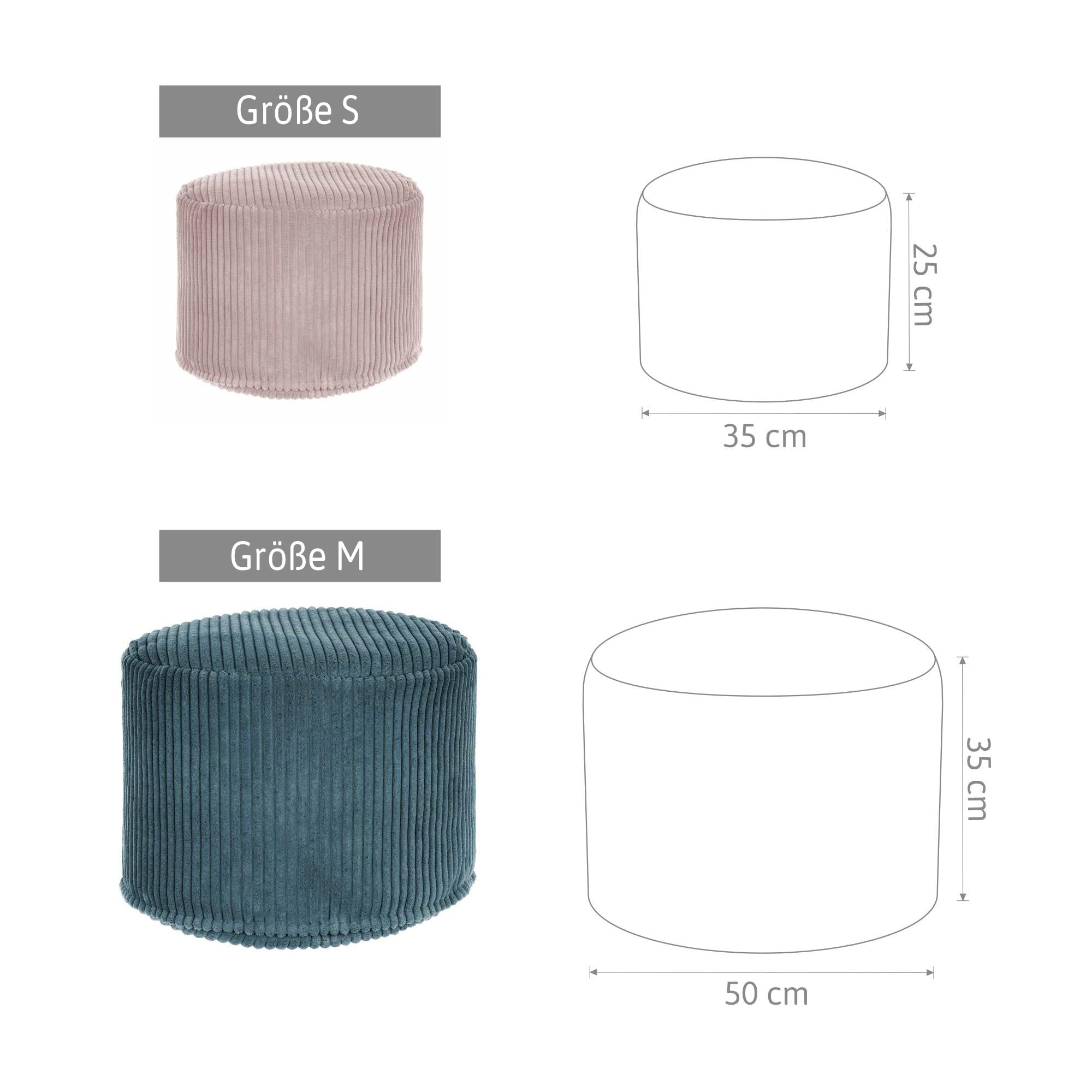 DreamRoots Cord Pouf Hocker rund 50x50x35 cm, Dark Chocolate | Runder Bodenstuhl, Sitzkissen Boden, 380 g/m², für Wohnzimmer, Schlafzimmer & Homeoffice, waschbar, Fußhocker