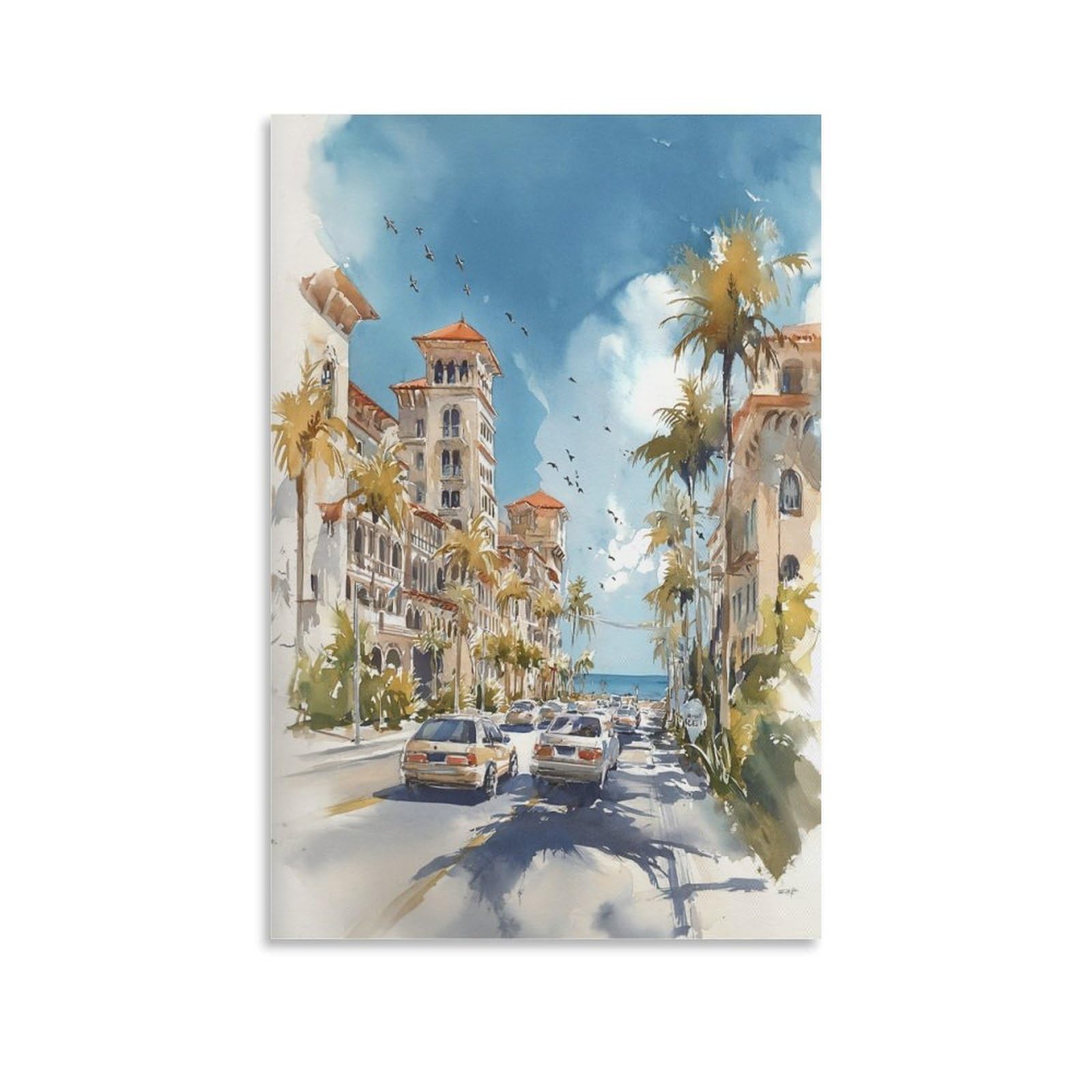 XWYMXZ Florida Flower Market Watercolor Painting Blossom Botanical Posters Tree 20x30inch(50x75cm) Vintage Watercolor Canvas Art