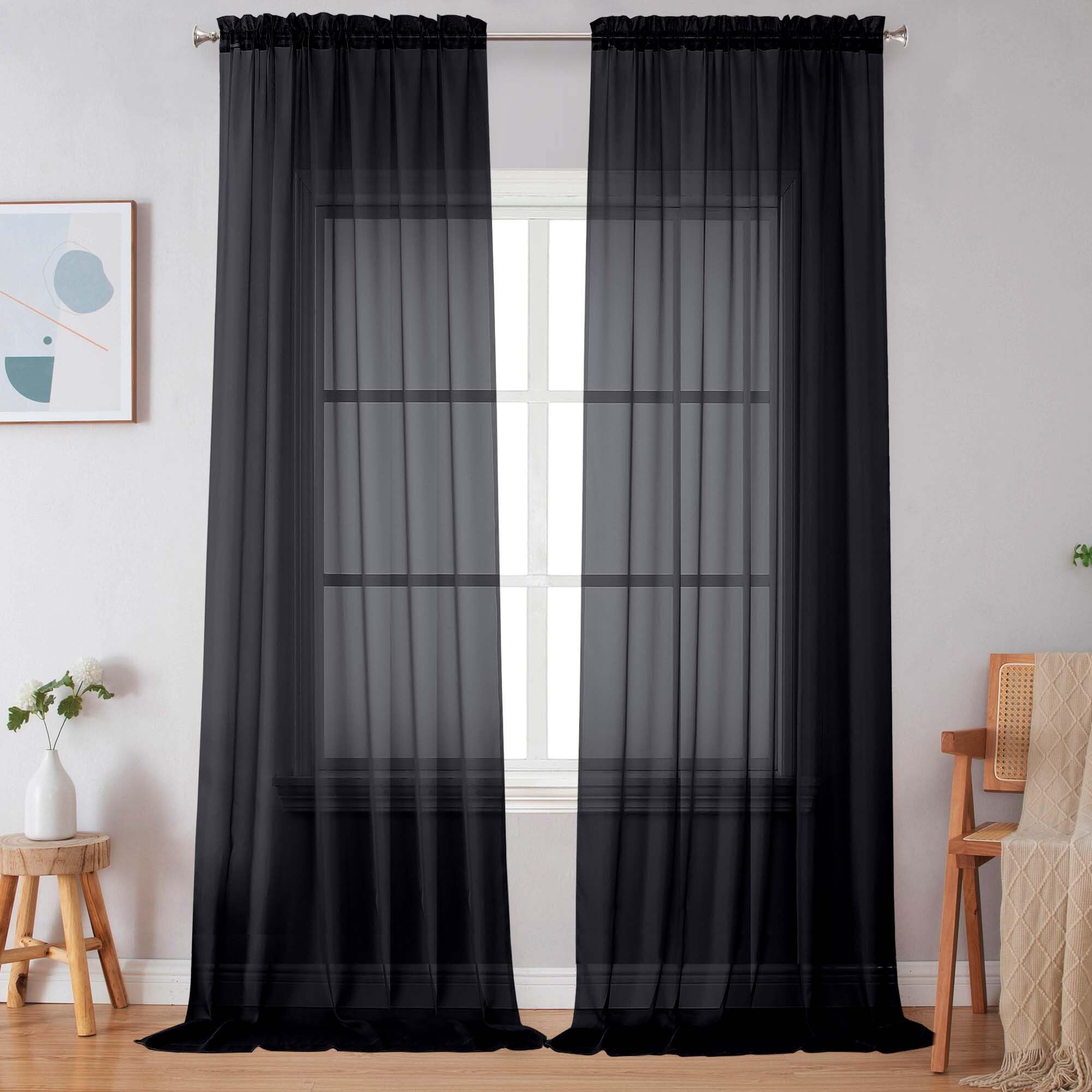 Simplebrand Black Sheer Curtains 120 Inches Long 2 Panels for Living Room