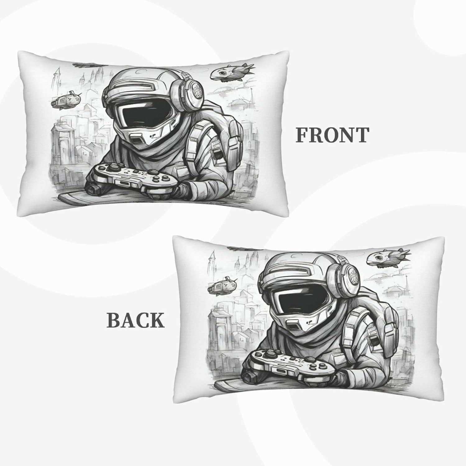 Monochrome Sketch Style Gaming Print Women Men Breathable Pillow Case Cover for Bedroom Living Room Bedding Decor Gift image 4