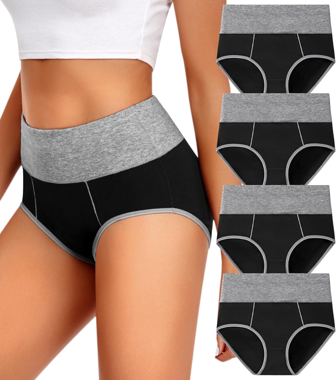 ASIMOON Tummy Control Boyshorts Underwear for Women Stretch High Waisted Shapewear Sexy Mesh No Show Panties for Ladies All Black 4 Pack Medium