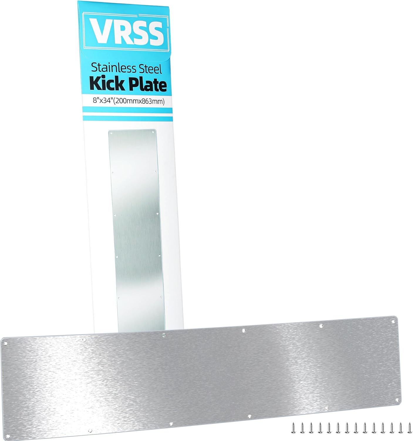 VRSS 304 Stainless Steel Door Kick Plate 7.87in. x 34in./200mm x 863mm 0.047 in./1.2mm Thickness Smooth Round Edges Fits 36 inch Front or Back Door Scratch Protection Anti-Scratch