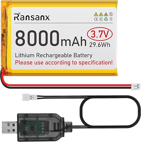 Batería Lipo de 3.7 V 8000 mAh 126090 batería recargable de polímero de litio con conector JST PH2.0.000 in + cargador USB de 1000 mAh con interfaz