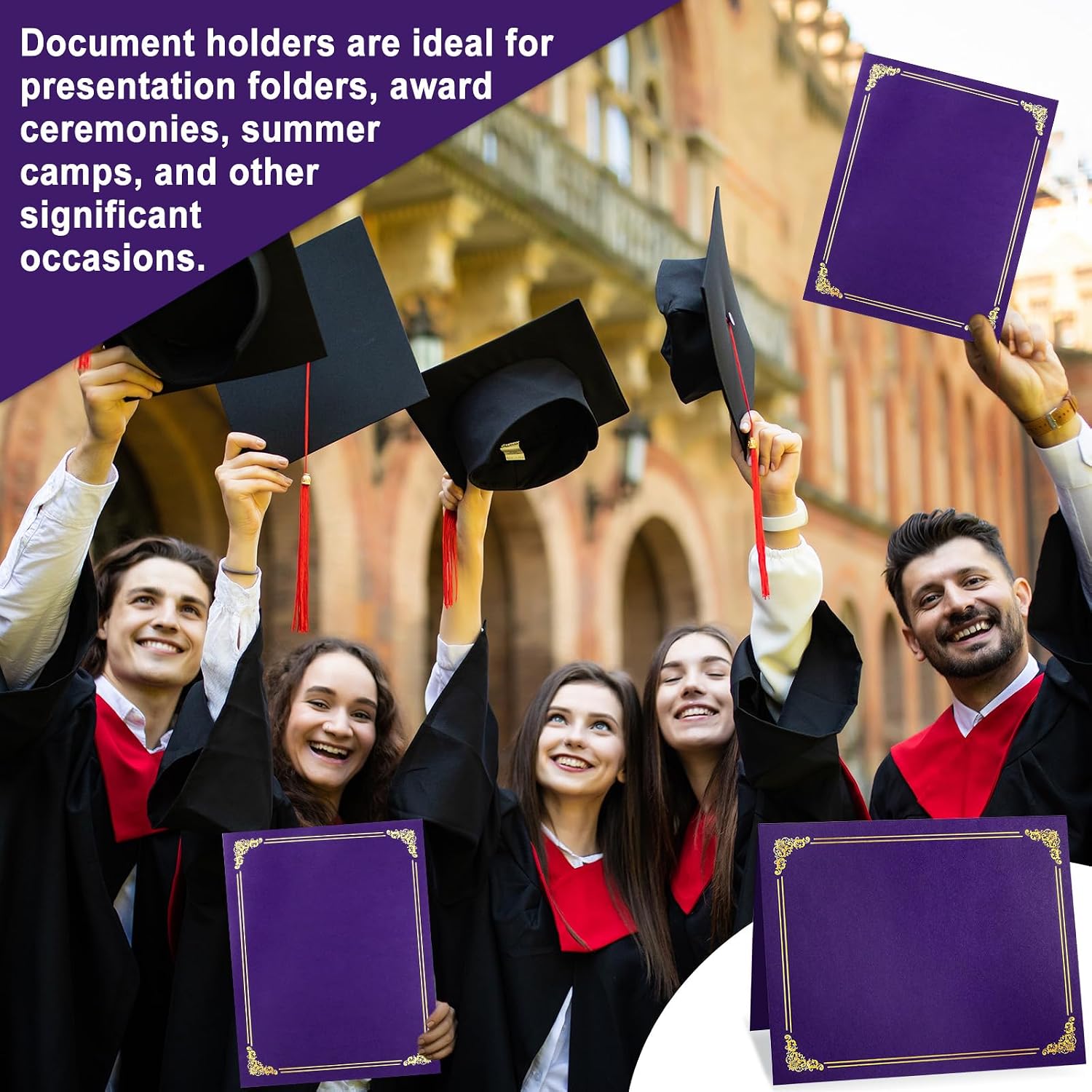 gisgfim 100Pcs Certificate Holders Diploma Covers Single Sided Gold Foil Border Award Certificate Covers for Letter Size 8.5x11 Certificates Cardstock Document Papers Storage Organizer (Purple)