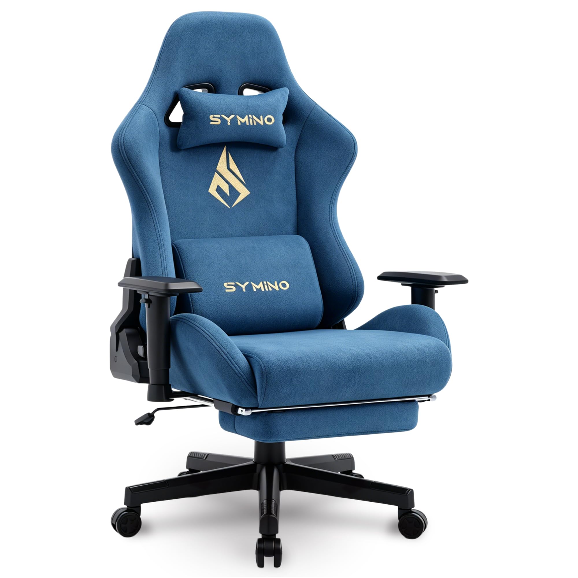 Symino Silla Gaming Ergonómica con Reposapiés, 150° Reclinable: Soporte Lumbar y Reposacabezas Regulable, Ajustable en Altura, Soporta hasta 200kg (Blue)