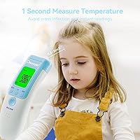 Vista 3 de Berrcom Termómetro de frente para adultos y niños, termómetros digitales infrarrojos sin contacto para fiebre, habitación y objetos, pistola de Azul