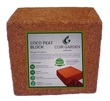 COIR GARDEN - Cocopeat Block - 1 KG (Expands Upto 5 KG, 10.5 x 15 cm) - Organic Fertilizer and Soil Manure Potting Mixture for Home Gardening and Potted Plants - image, photos