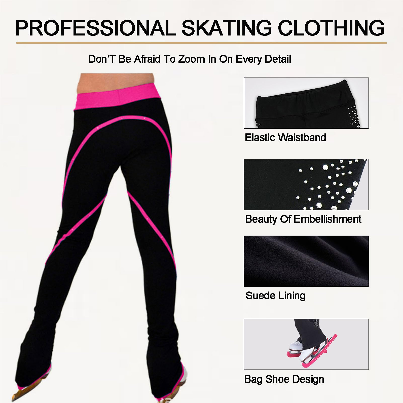 Pantalon Thermique pour Le Patinage Artistique, Chaussettes Gymnastique, Pantalon Patinage sur Veste Leggings Patinage