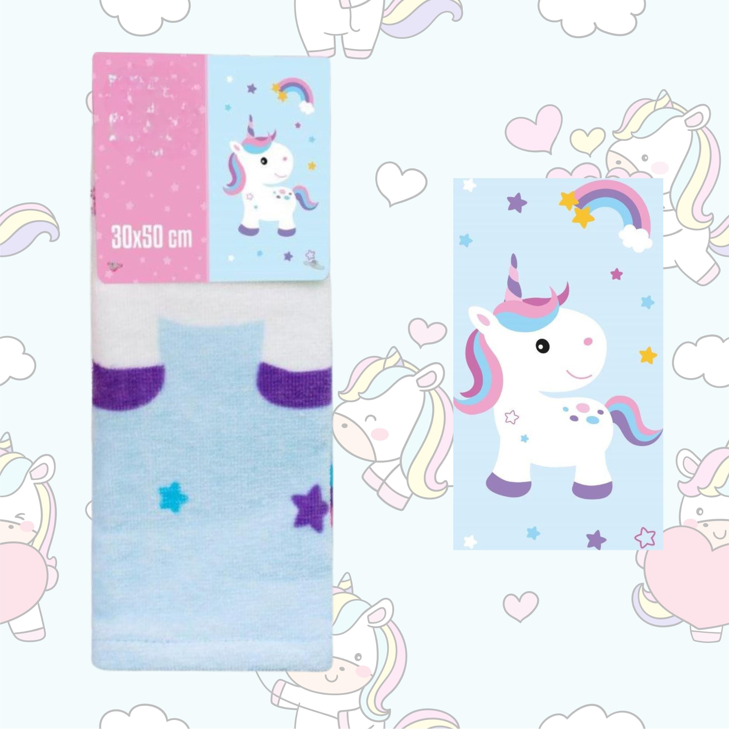 Serviettes Enfant Licorne - Lot De 2, 30x50 Cm, 100% Coton - Douces, Absorbantes - Pour Mains, Visage, Plage, école - Cadeau Fille