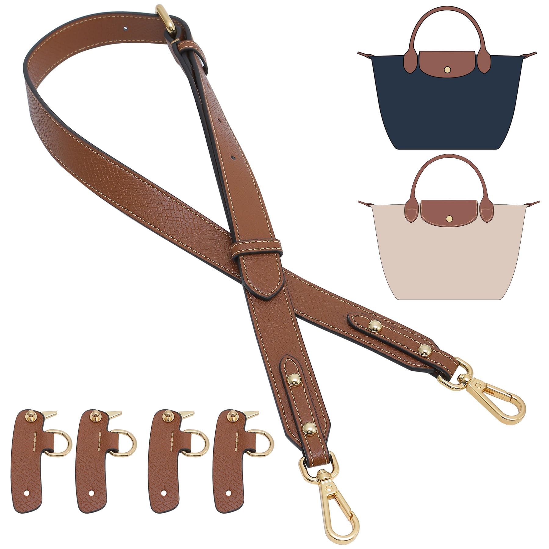 Doxo Purse Strap Replacement Compatible with Longchamp S/M Bag, 4 Upgraded Buckles Leather Bag Strap Conversion Kit for Women Crossbody Bags