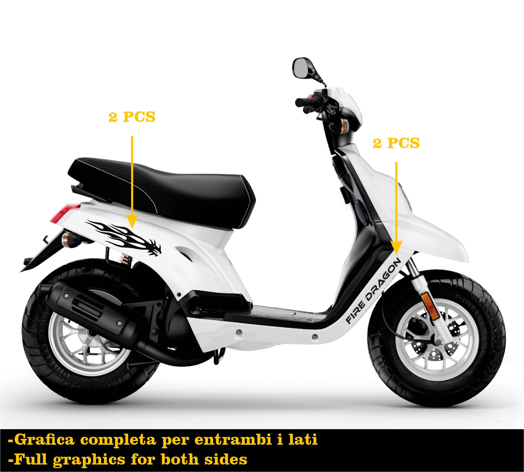 Adesivi Compatibili con Yamaha BOOSTER MBK Deezer FIRE DRAGON DX-SX accessori stickers Motociclo colore a scelta COD.M0284 (Nero)