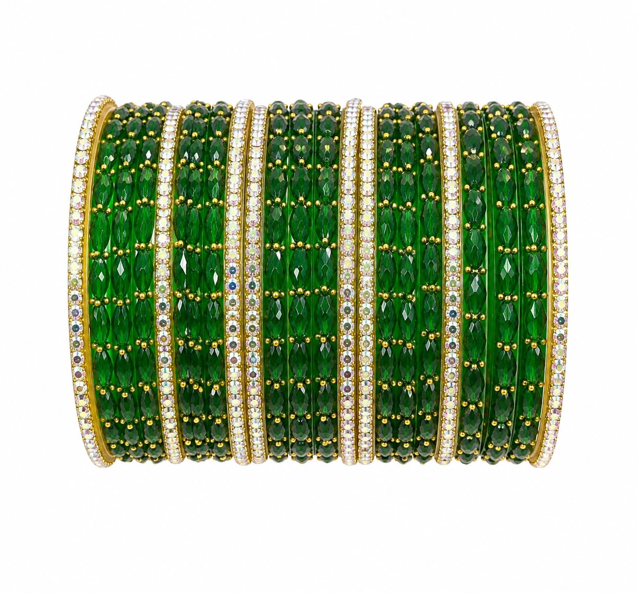 Green Glass Bangles Set | Light Weight Bangles | Traditional Transparent Fancy Glass Chudi Set for Wedding, Party-image-48